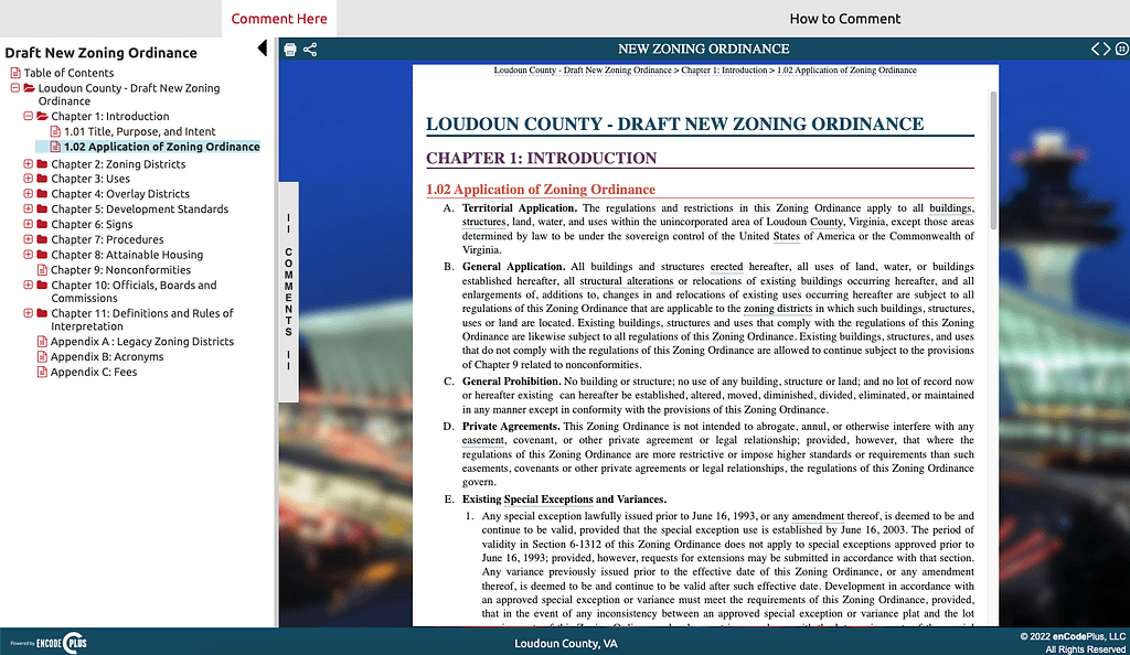 screenshot of zoning ordinance draft text