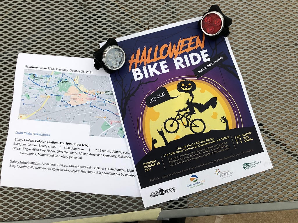 a flyer that says "Halloween Bike Ride" with a map