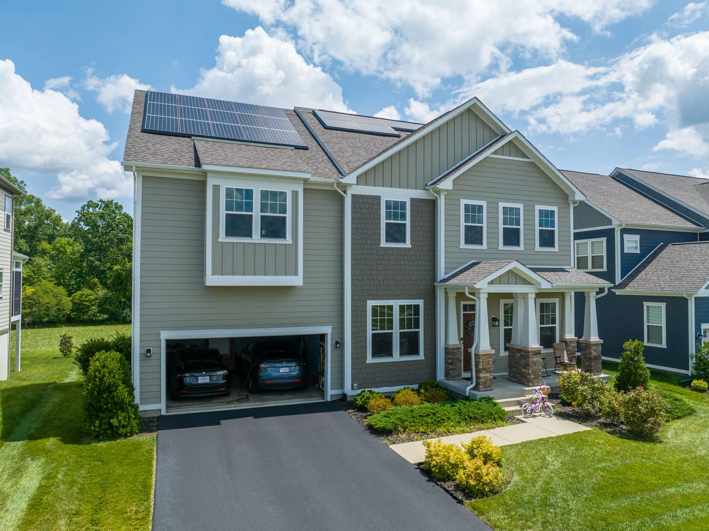 suburban home with solar panels