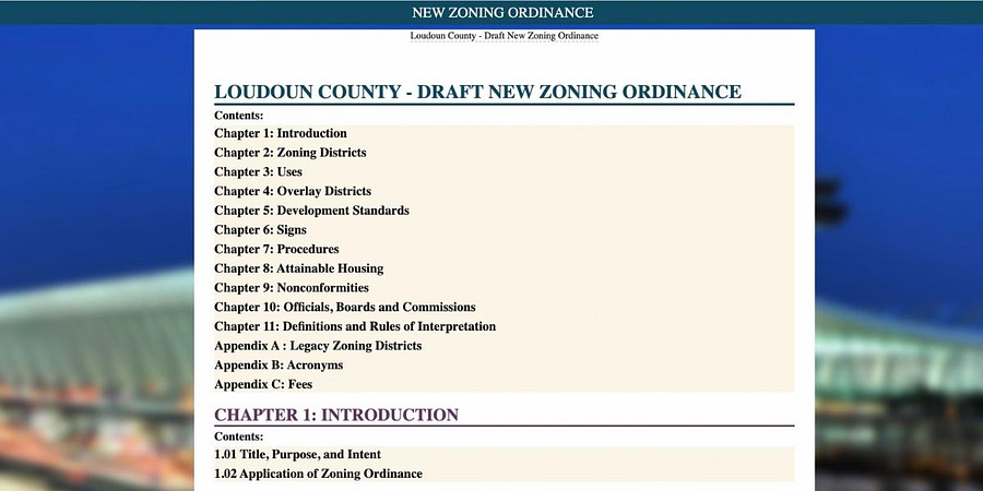 screenshot of the new zoning ordinance website