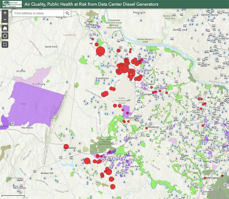 Data Centers, Diesel Generators and Air Quality PEC  Map The